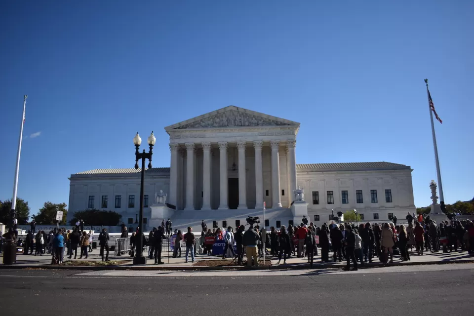 People gathered in front of US Supreme Court building in Washington, D.C.